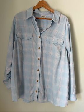 Duluth Trading Co 2X Blue Plaid Performance Button Up Hiking Fishing Shirt